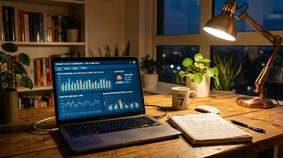 Analisi live di una partita di cricket su laptop per value betting