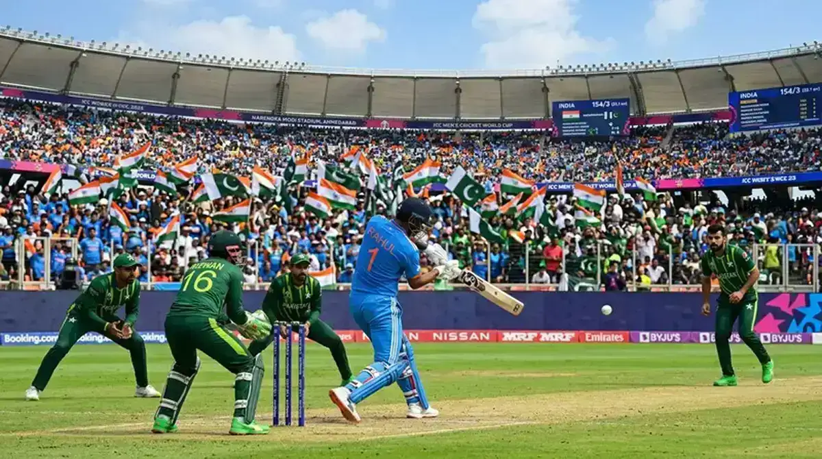 Partita della Coppa del Mondo ICC con squadre nazionali in campo