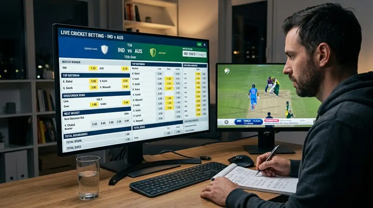 Schermata con mercati live di cricket profondi e quote in tempo reale