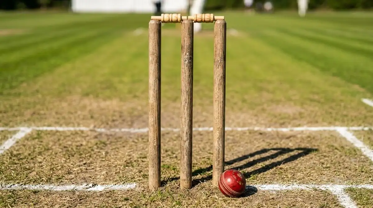 Wicket del cricket con i tre paletti e le traversine in dettaglio